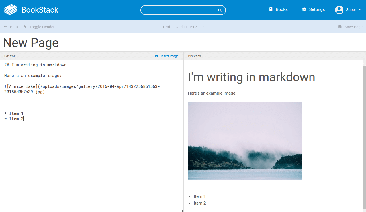 BookStack Markdown Editor