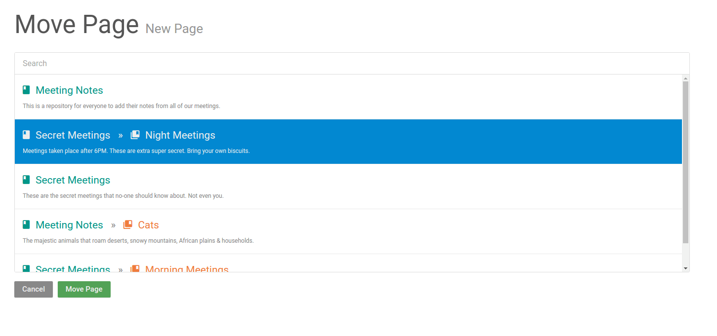 BookStack Move Page Interface