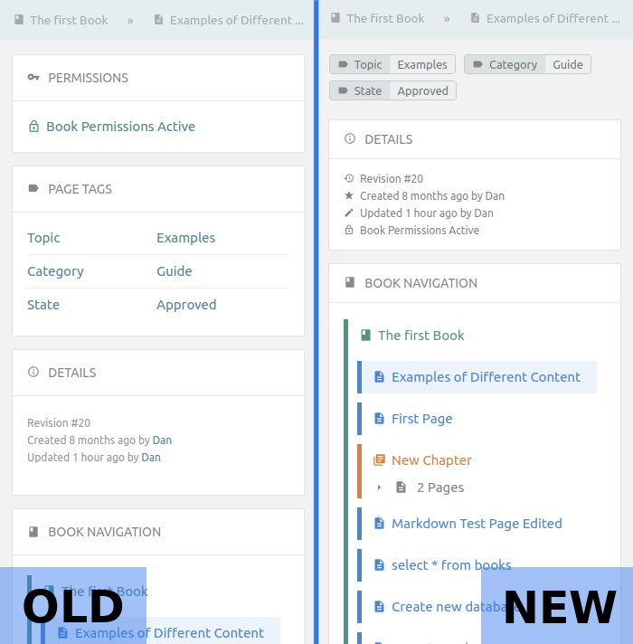 BookStack sidebar design changes