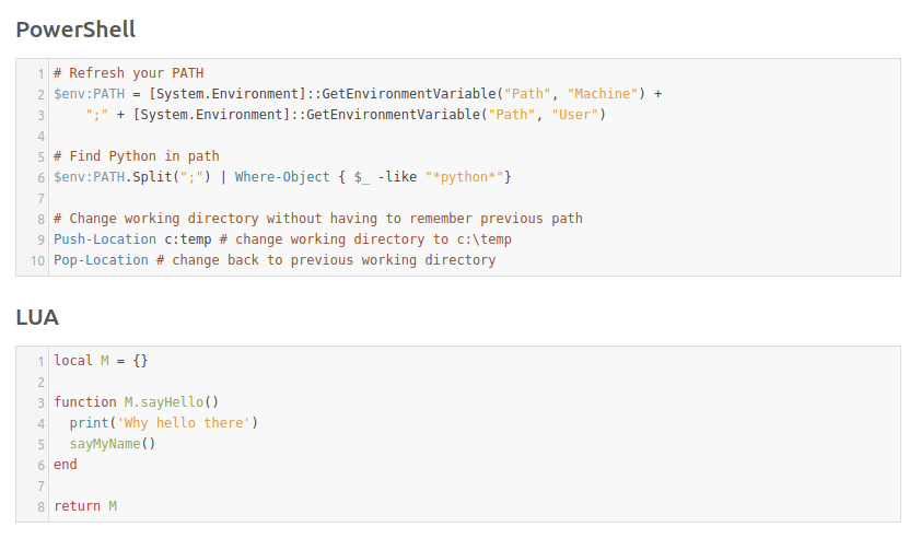 CodeBlock LUA PoweShell