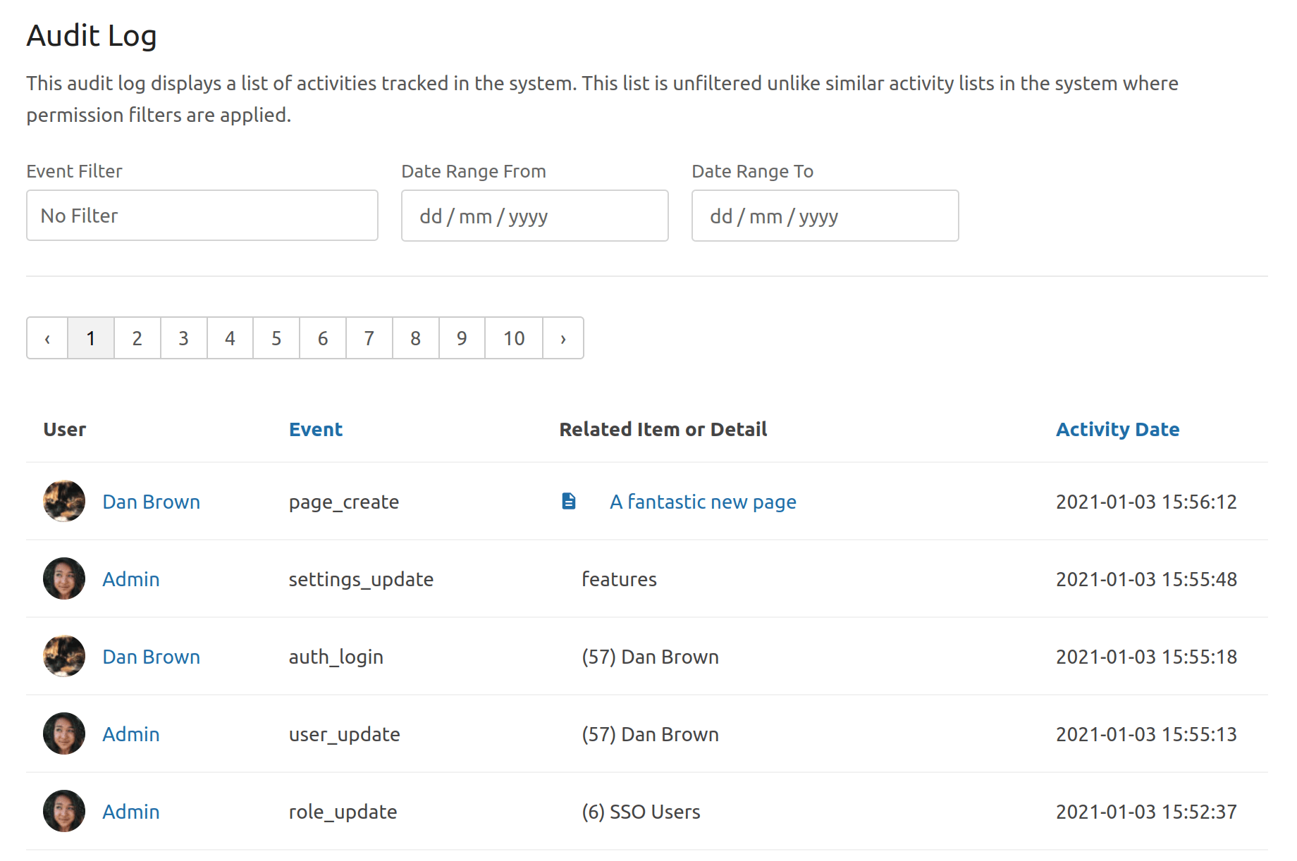 New Audit Log Activities