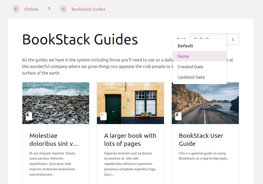 BookStack Shelf Sort Display Example