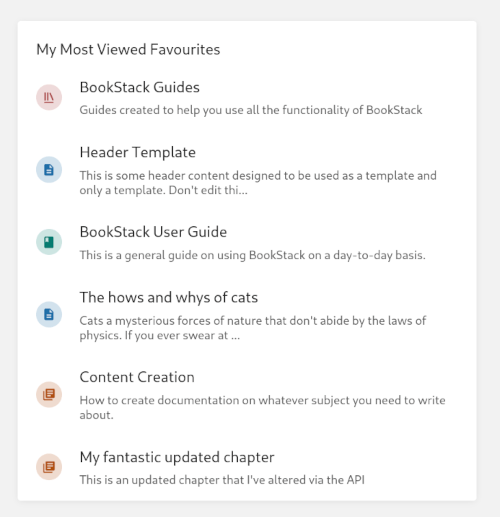 BookStack Favourites Home List