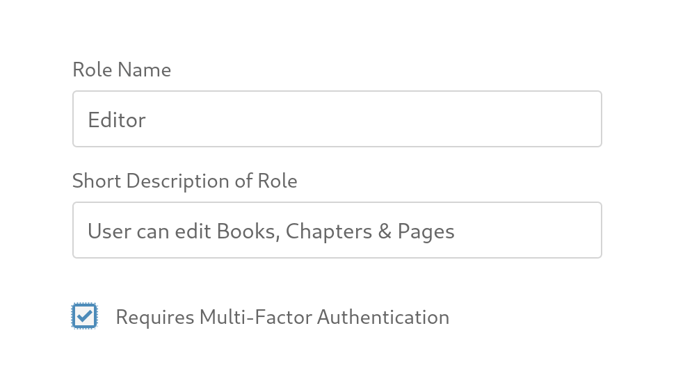 View of MFA required checkbox on role edit page